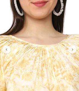 Pretty Floral Print Round Neck Blouson Top
