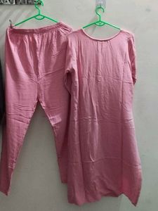 Pink Kurta Set with White Embroidery