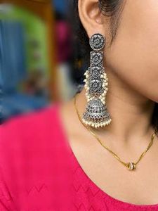 Oxidized Silver Jhumka Earrings