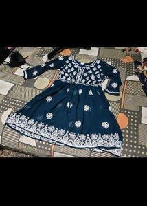 Elegant Navy Embroidered Kurta mirror work