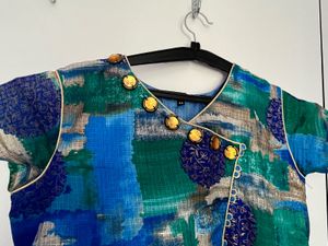 Blue Ethnic Gown with Printed Bodice