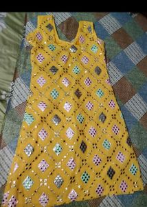 Yellow Kurti with Mirror Work
