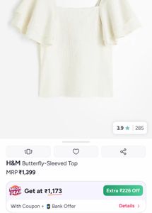 H&amp;M Flutter Sleeve Square Neck Top