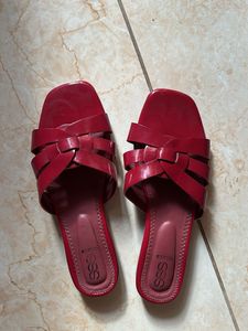 Red Patent Slide Sandals