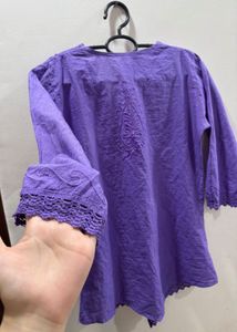 Purple Embroidered Cotton Kurti Top