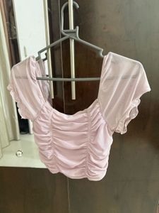 Sheer Sleeve Ruched Crop Top