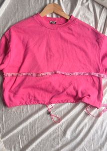 Hot Pink drawcord hem Cropped T-Shirt