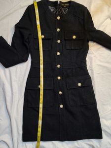 Chic Black Tweed Dress with Gold Buttons
