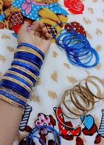 Elegant Blue &amp; Gold Bangles Set🪄