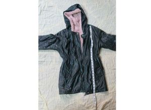 Black Faux Leather Parka with Pink Fur Trim