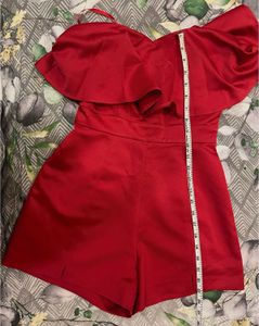Chic Red Ruffle Off-Shoulder Romper