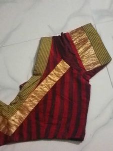 Elegant GentlyUsed MaroonStriped Blouse with Gold