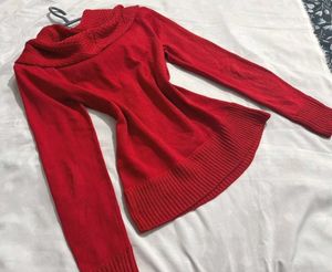 Cozy Red Turtleneck Knit Sweater
