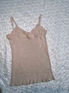 Ribbed Camisole with Lace Trim