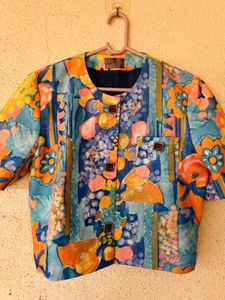 Vibrant Floral Print Cropped Jacket