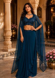 Exquisite Teal Sequined Lehenga Set