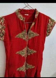 Red Kurta Set with Gold Pants