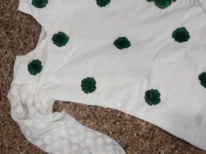 White Kurta with Green Floral Embellishments