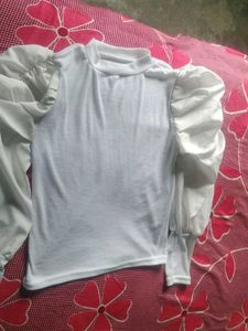 White Puff  Top &amp; Denim combo set