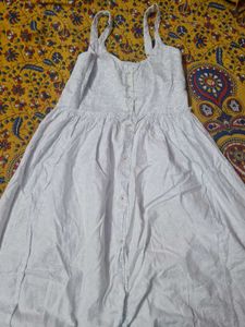 White-Blue Floral Cotton Button-Down Sundress