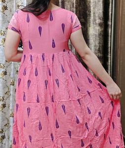 Pink Kurta with Purple Leaf Print