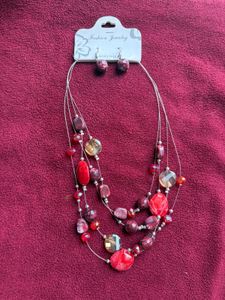 Red Beaded Necklace and Earring Set