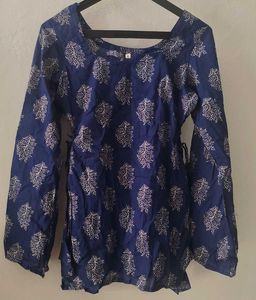 Stylish Blue Printed Cotton Kurta