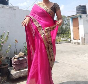 pink saree with blouse
