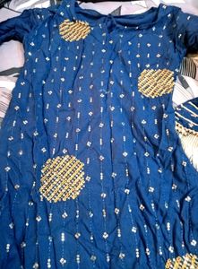 Blue Sequined Kurta Suit Set