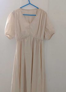 Elegant Cream V-Neck Midi Dress