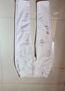 Distressed White Denim Jeans