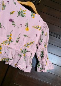 Only Brand Women Pink Floral Elastic Peplum Top
