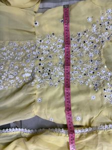 Butter yellow mirror work anarkali