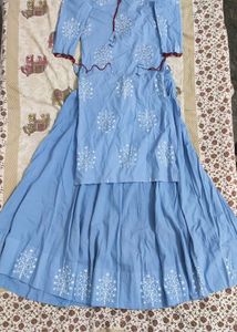Blue Kurta Skirt Set