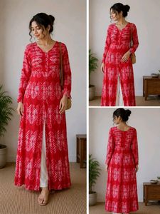 Elegant Red Ethnic Gown with White Print