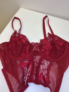 Women's Red Lace Bra with Garter Straps