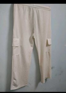 Cream Corduroy Cargo jeans pant white  beige