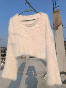Fluffy White Crop Top