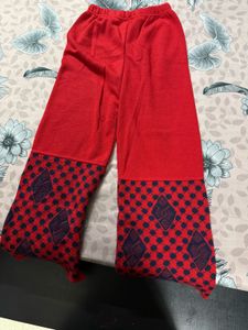 Red Patterned Knit kurti with pant