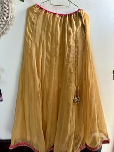 Fishcut Golden Lehenga with hot Pink Blouse