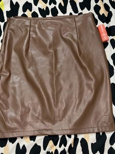 Brown Faux Leather Mini Skirt