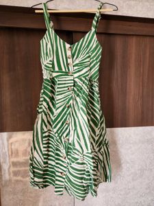 Cotton Green Leaf Print Button-Up Mini Dress