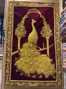 Embroidered Peacock Velvet Wall Hanging Zardozi