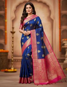 Pink & Blue Banarasi Silk Saree