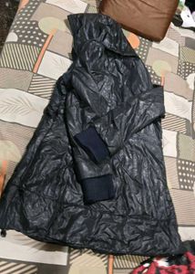 Stylish  Black leather jacket and winter dress