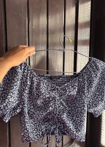 Chic Floral Print Ruched Crop Top