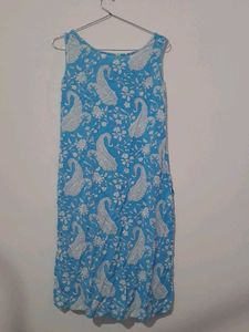 Blue Printed Sleeveless kurta set with dupatta