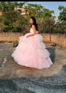 Pink Tulle Layered Party Gown