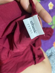 Maroon Puff Sleeve Square Neck Dress