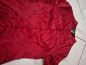Elegant Red Silk Mandarin Collar Kurta